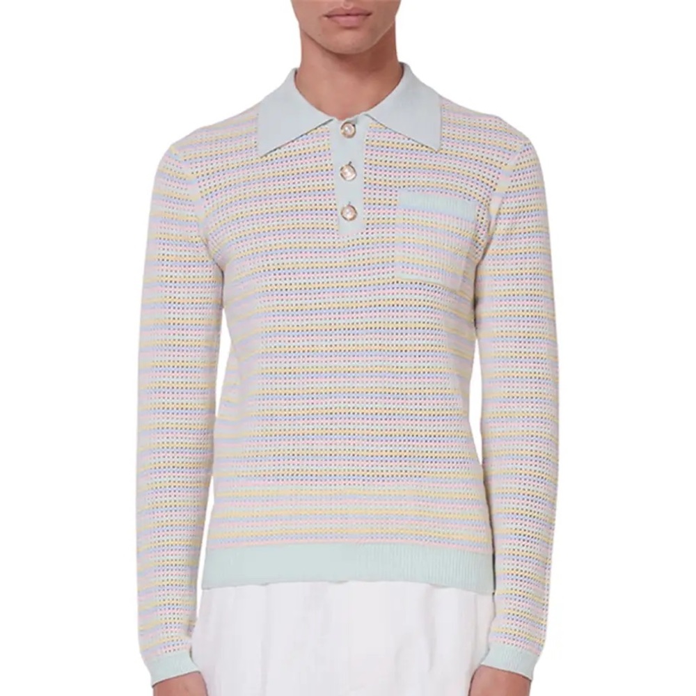 CASABLANCA Mint Green Grandpa Knit Polo Sweater Size Small $555